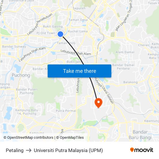 Petaling to Universiti Putra Malaysia (UPM) map