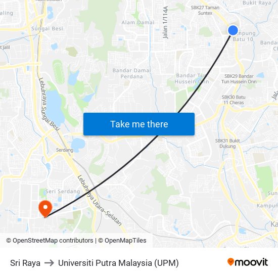 Sri Raya to Universiti Putra Malaysia (UPM) map