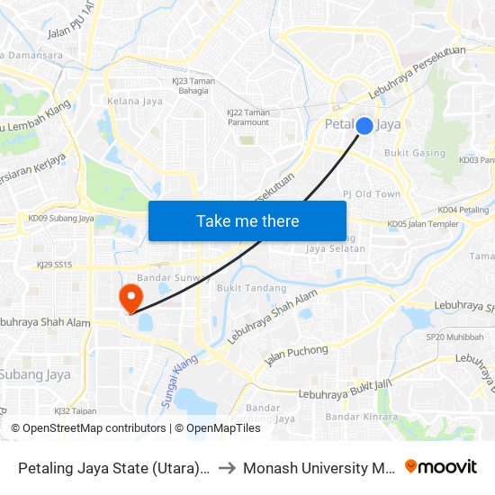 Petaling Jaya State (Utara) (Pj433) to Monash University Malaysia map