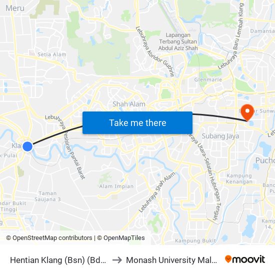 Hentian Klang (Bsn) (Bd580) to Monash University Malaysia map