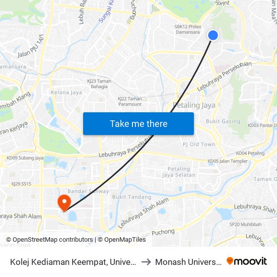 Kolej Kediaman Keempat, Universiti Malaya (Kl2348) to Monash University Malaysia map