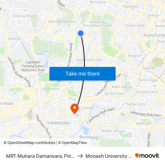 MRT Mutiara Damansara, Pintu C (Pj814) to Monash University Malaysia map