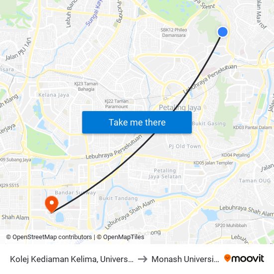 Kolej Kediaman Kelima, Universiti Malaya (Kl2343) to Monash University Malaysia map