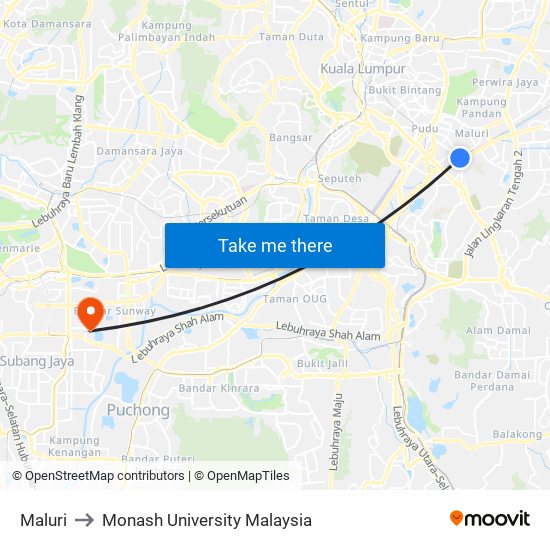 Maluri to Monash University Malaysia map