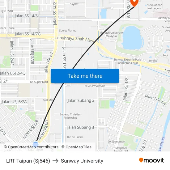 LRT Taipan (Sj546) to Sunway University map