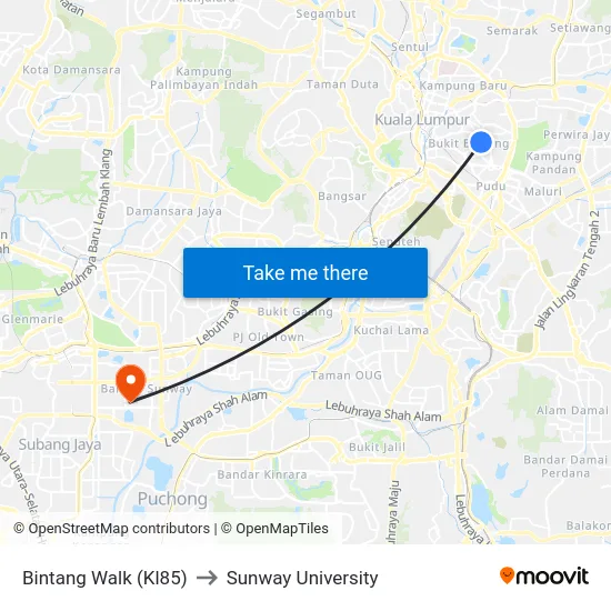 Bintang Walk (Kl85) to Sunway University map