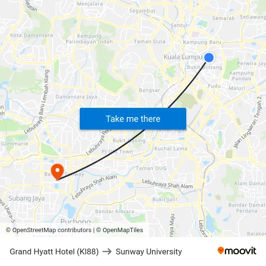 Grand Hyatt Hotel (Kl88) to Sunway University map