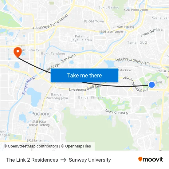 The Link 2 Residences to Sunway University map
