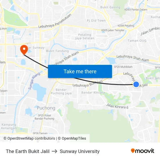 The Earth Bukit Jalil to Sunway University map