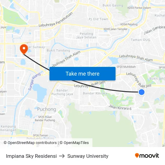 Impiana Sky Residensi to Sunway University map