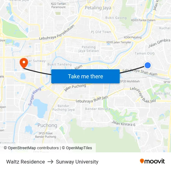 Waltz Residence to Sunway University map