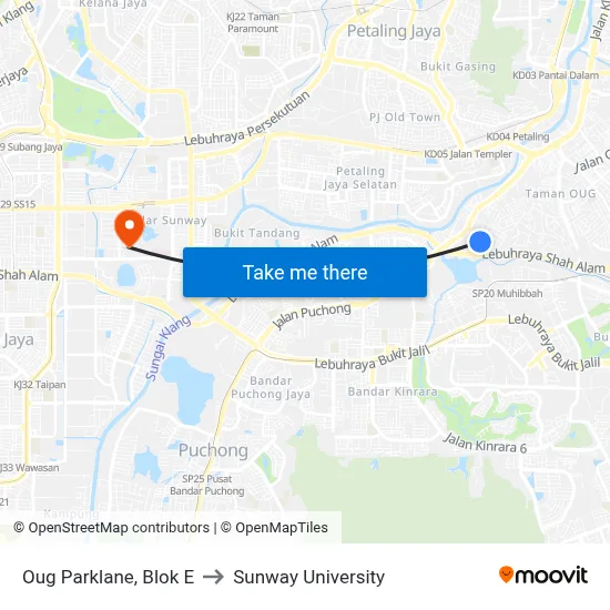 Oug Parklane, Blok E to Sunway University map