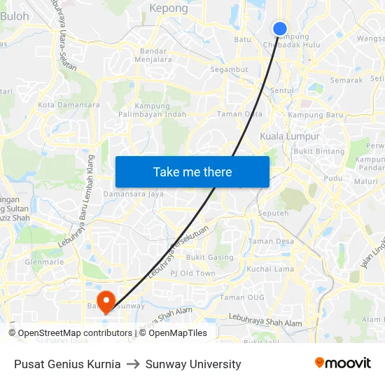 Pusat Genius Kurnia to Sunway University map