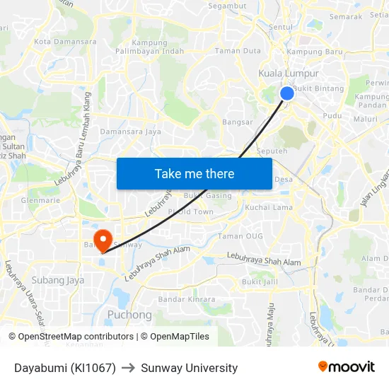 Dayabumi (Kl1067) to Sunway University map