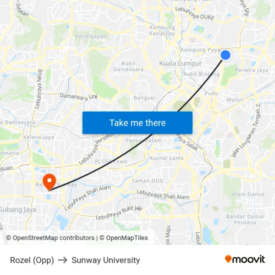 Rozel (Opp) to Sunway University map