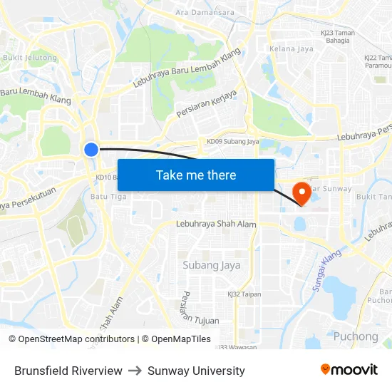 Brunsfield Riverview to Sunway University map