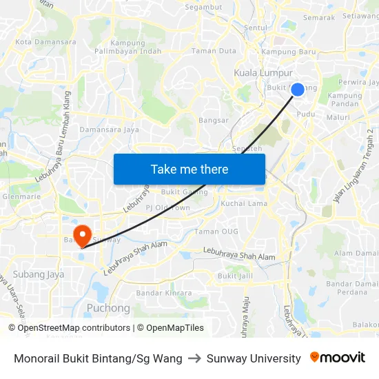 Monorail Bukit Bintang/Sg Wang to Sunway University map