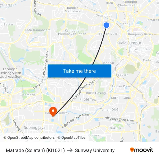 Matrade (Selatan) (Kl1021) to Sunway University map