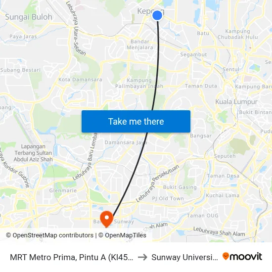 MRT Metro Prima, Pintu A (Kl451) to Sunway University map