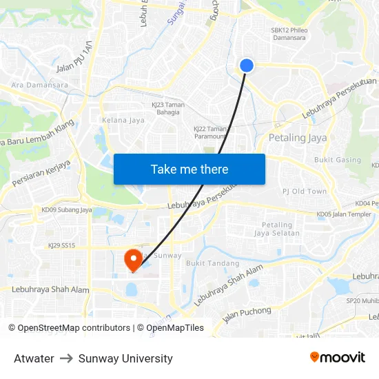 Atwater to Sunway University map
