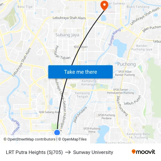LRT Putra Heights (Sj705) to Sunway University map