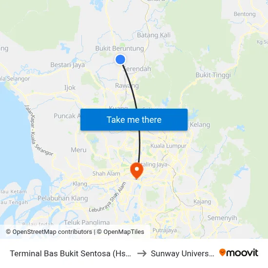 Terminal Bas Bukit Sentosa (Hs57) to Sunway University map