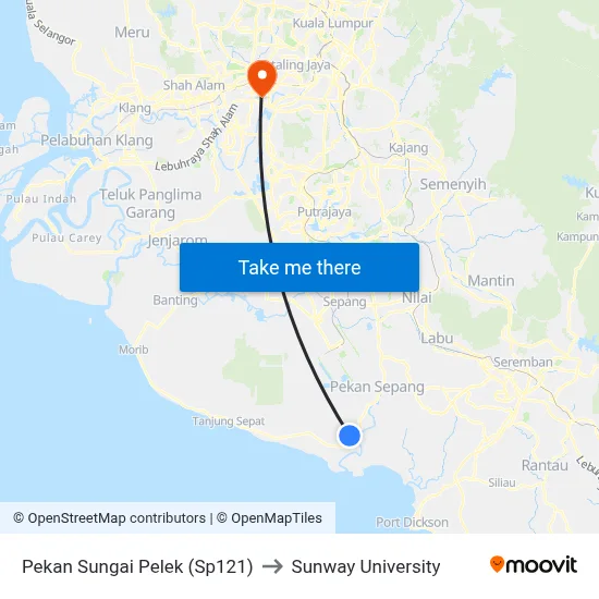 Pekan Sungai Pelek (Sp121) to Sunway University map