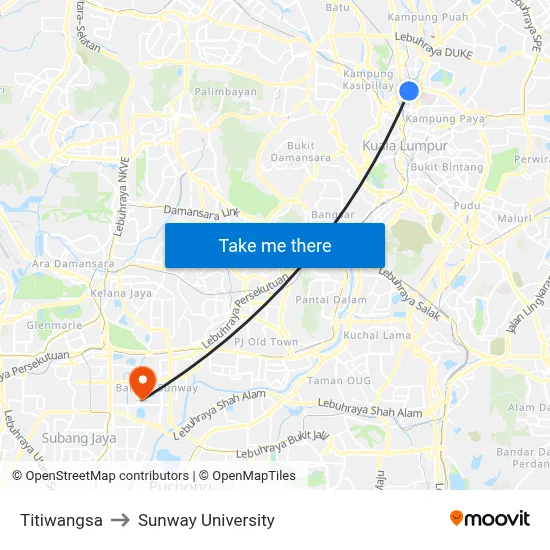 Titiwangsa to Sunway University map