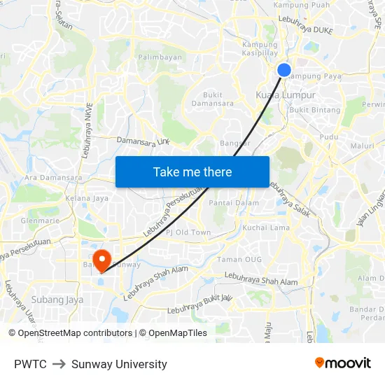 PWTC to Sunway University map