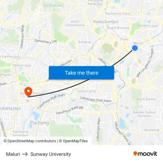 Maluri to Sunway University map