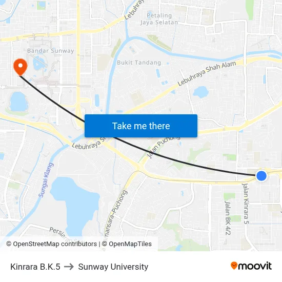 Kinrara B.K.5 to Sunway University map