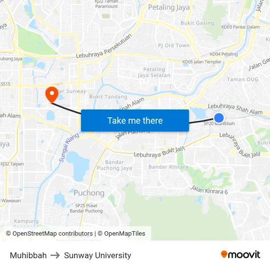 Muhibbah to Sunway University map