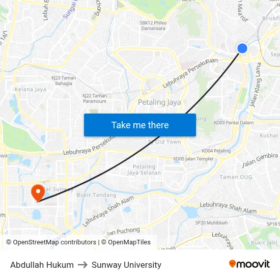 Abdullah Hukum to Sunway University map