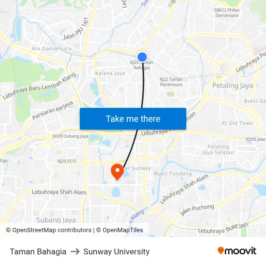 Taman Bahagia to Sunway University map