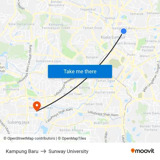 Kampung Baru to Sunway University map