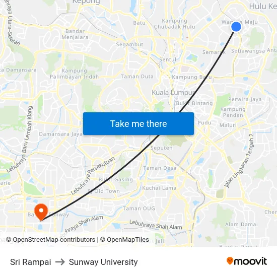 Sri Rampai to Sunway University map