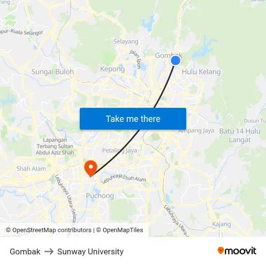 Gombak to Sunway University map