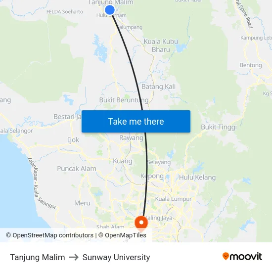 Tanjung Malim to Sunway University map