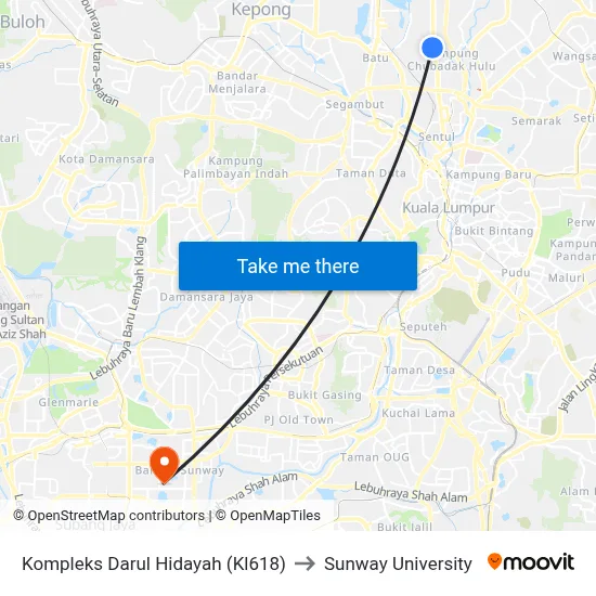 Kompleks Darul Hidayah (Kl618) to Sunway University map