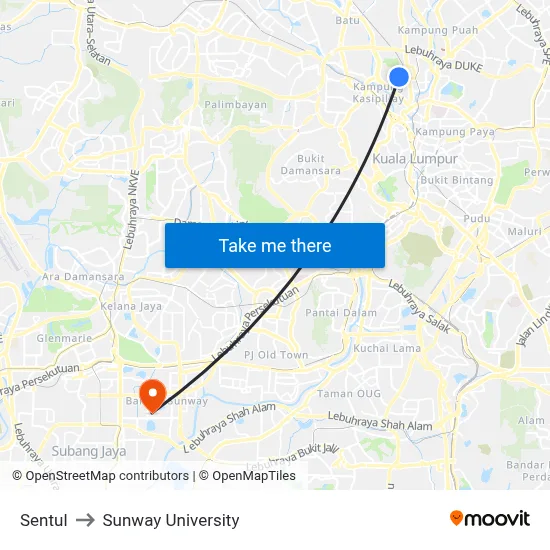 Sentul to Sunway University map