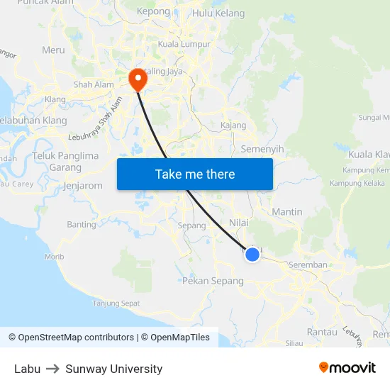 Labu to Sunway University map