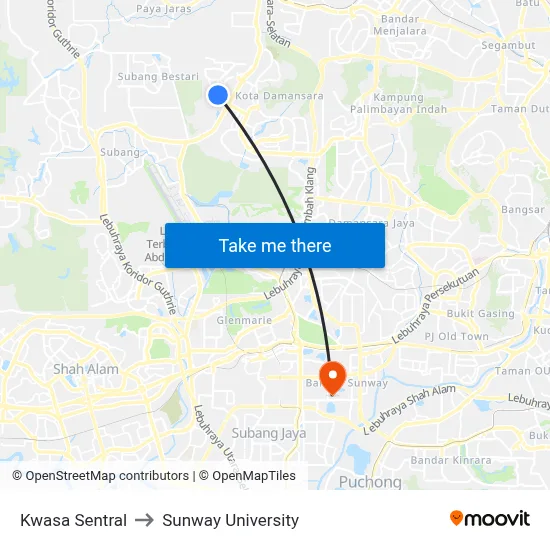 Kwasa Sentral to Sunway University map