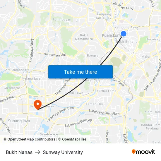 Bukit Nanas to Sunway University map