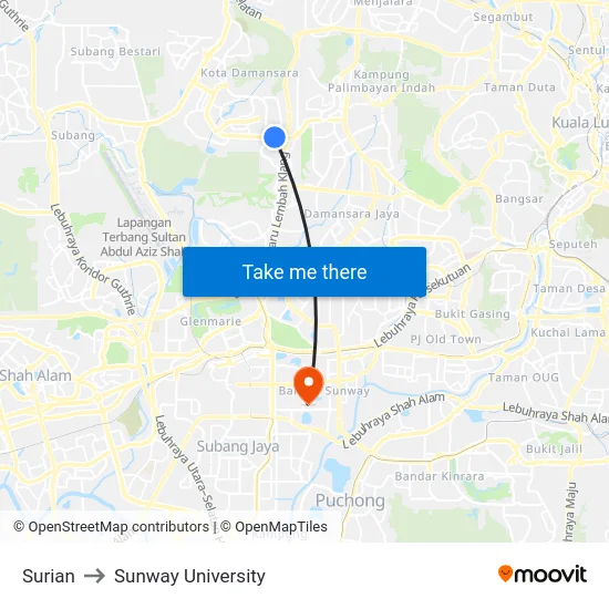 Surian to Sunway University map