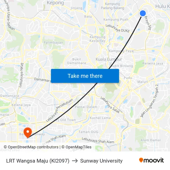 LRT Wangsa Maju (Kl2097) to Sunway University map