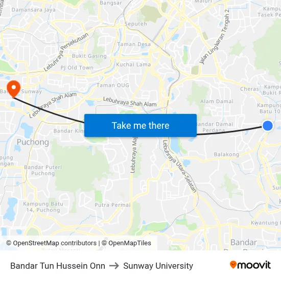 Bandar Tun Hussein Onn to Sunway University map