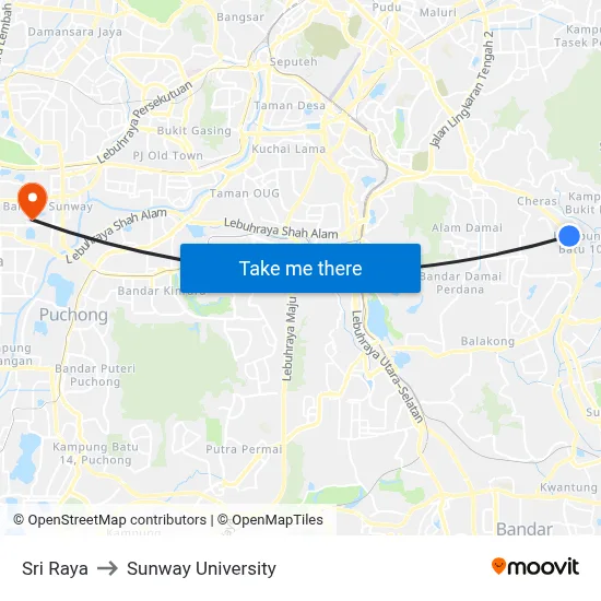 Sri Raya to Sunway University map