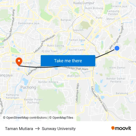 Taman Mutiara to Sunway University map