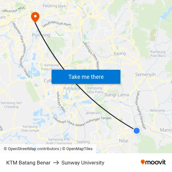 KTM Batang Benar to Sunway University map