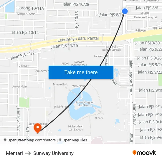 Mentari to Sunway University map
